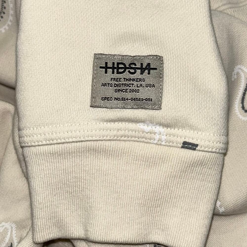 Hudson Jeans Men’s Paisley Pullover Hoodie – Beige / Cream Size Medium - Picture 7 of 9